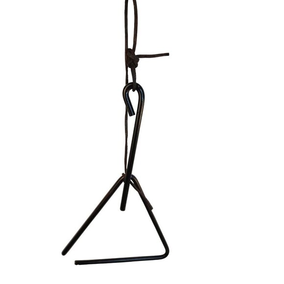 Iron Triangle Dinner Bell With Leather Hanging Strap Black 9x9 inch Country Farm - Picture 5 of 9